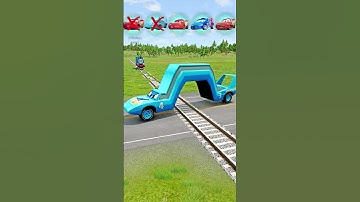 Big & Small McQueen Cars VS Train. Lightning Strikes Back! - BeamNG.drive