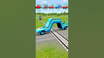 Big Small McQueen Cars VS Train Lightning Strikes Back BeamNG Drive 