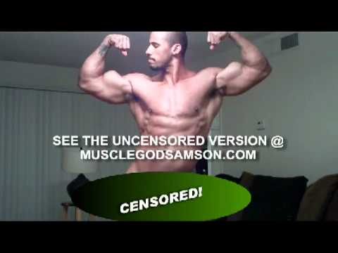 Nude Muscle Flexing Bodybuilder Samson Biggz