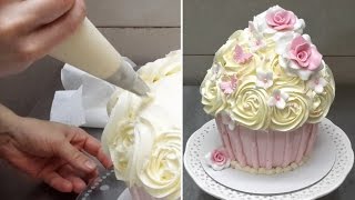 How To Make a Huge Cupcake Decorated with Buttercream Frosting by Cakes StepbyStep