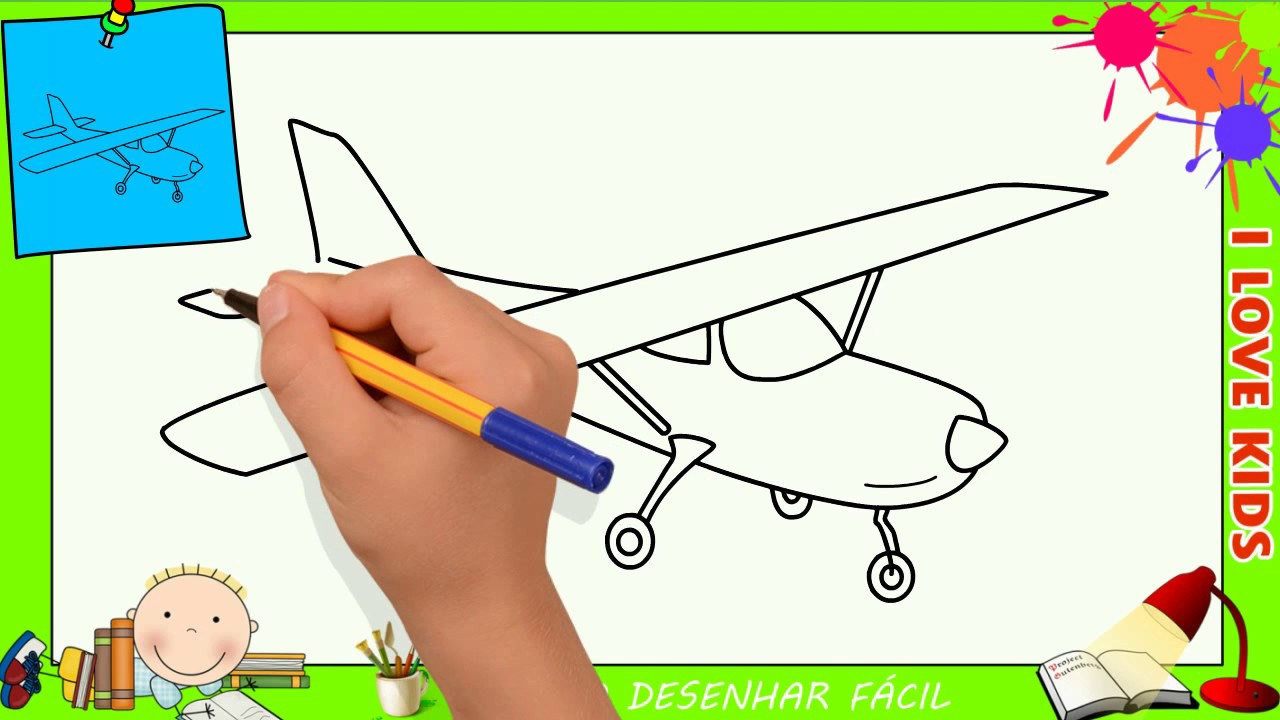 Tutorial de desenho para crianças. nível fácil. folhas de educação. como  desenhar avião