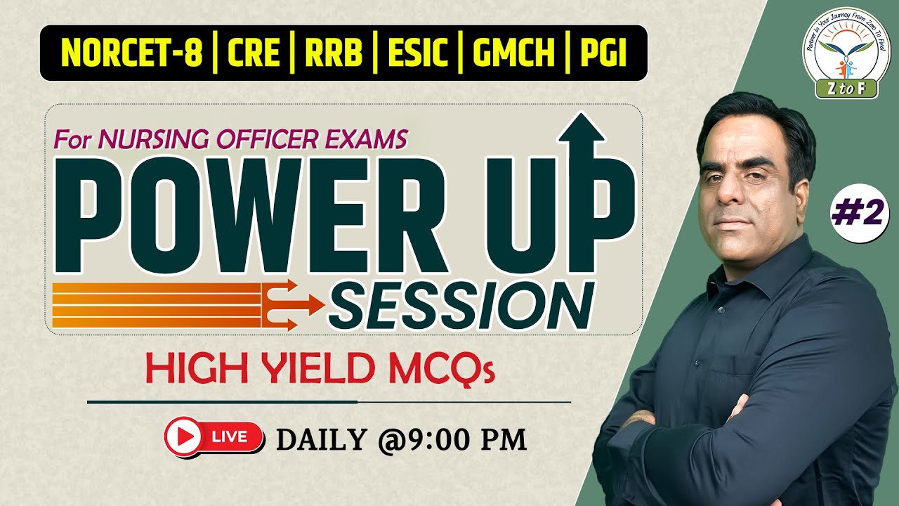 Nursing Officer Exam Prep | NORCET 8 | RRB | ESIC | Power Up Session By Ram Sir #2 | Z to F Nursing
