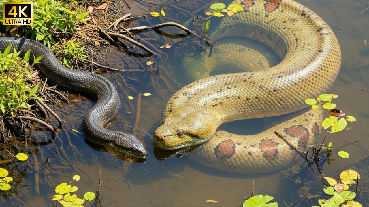 Wildlife of the Amazon Jungle –GIANT Anaconda ATTACKS Snake in Swamp