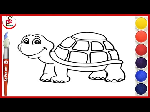Easy Turtle Drawing, Painting and Coloring for Kids & Toddlers | Learn Sea Animals and Colors #289