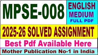 MPSE 008 solved assignment 2025-26 || mpse 008 solved assignment 2026 in English || ignou mpse8