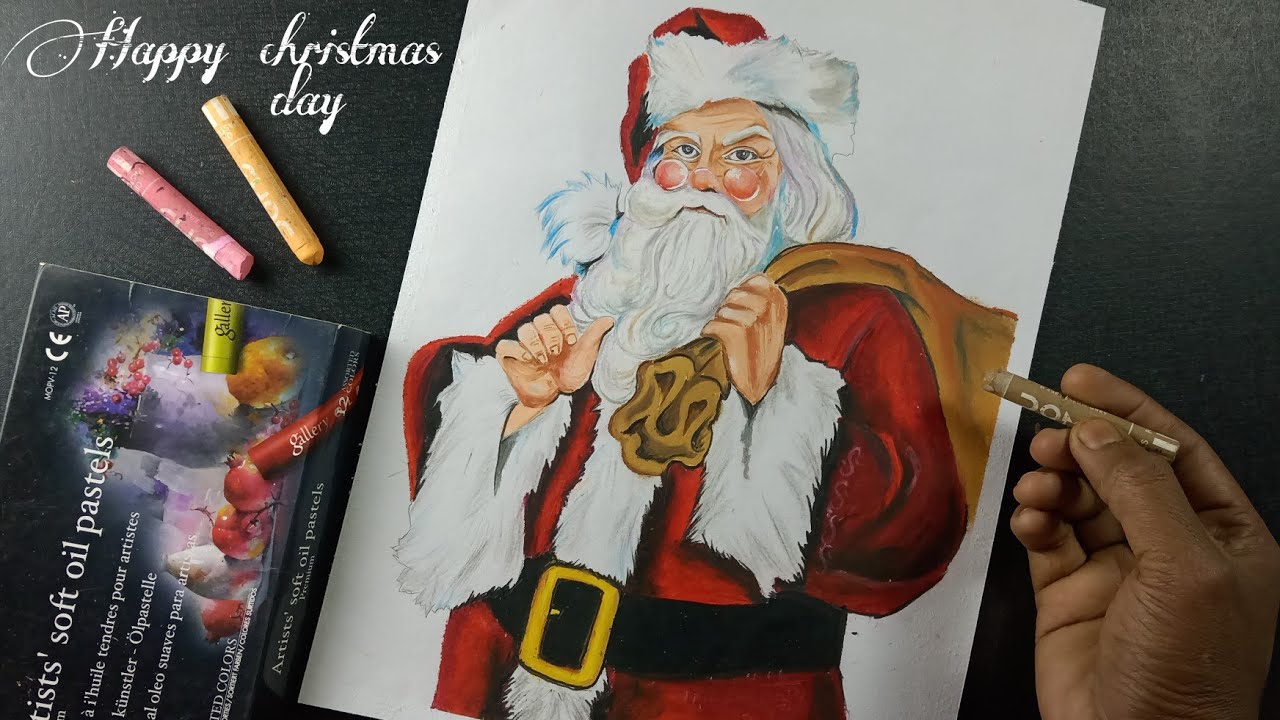 How to draw Santa Claus with oil pastel colours - YouTube