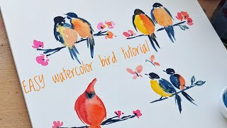Watercolor Tutorial - Colorful Birds for beginners