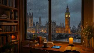 Study with Jazz Music 🌧️ Rainy London Night, Big Ben View &amp; Cozy Room Ambience