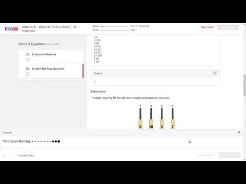 Cricket bat manufacturer | Techgig | Altimetrik-Women Code-a-thon Challenge | Passed all test cases