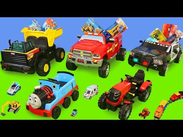 Excavator, Tractor, Fire Truck, Garbage Trucks & Police Cars Toy Vehicles for Kids class=