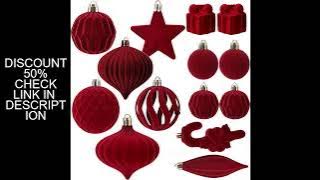 28PCS Multi Size Velvet Red Xmas Balls Christmas Ball Set  Star Scepter Round Santa Tree DIY Ornamen