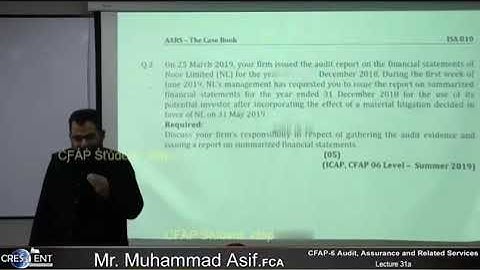 CFAP 06 | Lecture 31 A |  Sir Asif | December 24 | Audit , Assurance and Related Services