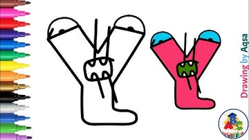 Learn to write Letter Y step by step cartoon drawing and coloring for kids