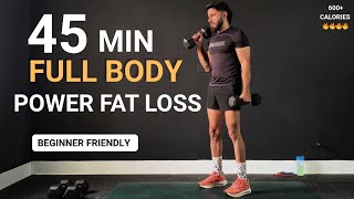 45 Min Full Body Power Fat Loss Beginner Friendly Dumbbell Home Workout | Burn Calories 🔥  screenshot 2
