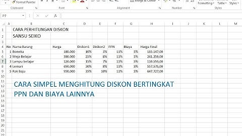 Perhitungan Diskon Bertingkat PPn dan Biaya dengan Excel