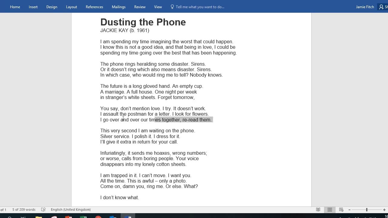 OCR GCSE POETRY 'Dusting the Phone' YouTube