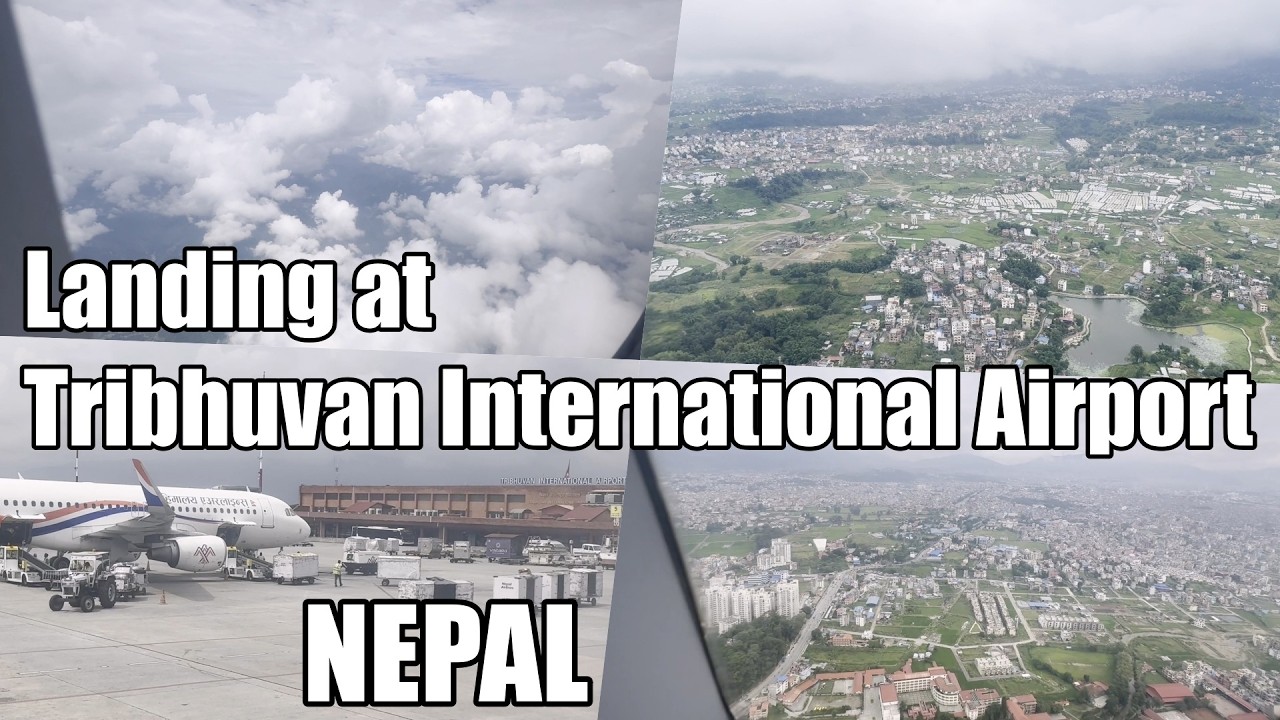 Landing at Tribhuvan International Airport, Nepal Airlines flight both left and right side Kathmandu
