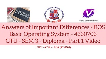 Answer of Important Differences - BOS - 4330703 | Basic Operating System IMP Difference | DI - SEM 3