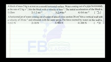 A block of mass 5kg is at rest on a smooth horizontal surface. Water coming out of a pipe horzontal