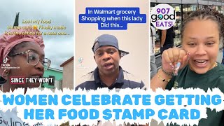 Women Celebrates Getting Her Food Stamp Card