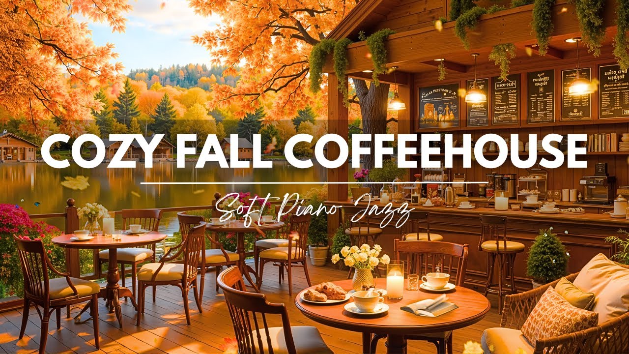 Cozy Fall Coffeehouse 🍂 Soft Piano Jazz & Warm Fireplace for Calm Moods