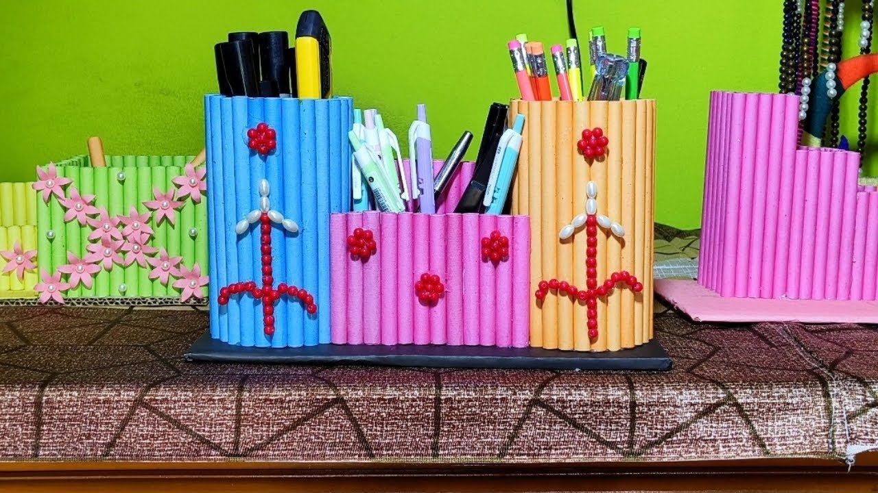 New paper pen holder/pen stand ⚱️কাগজের তৈরি কলম দানি😃 YouTube