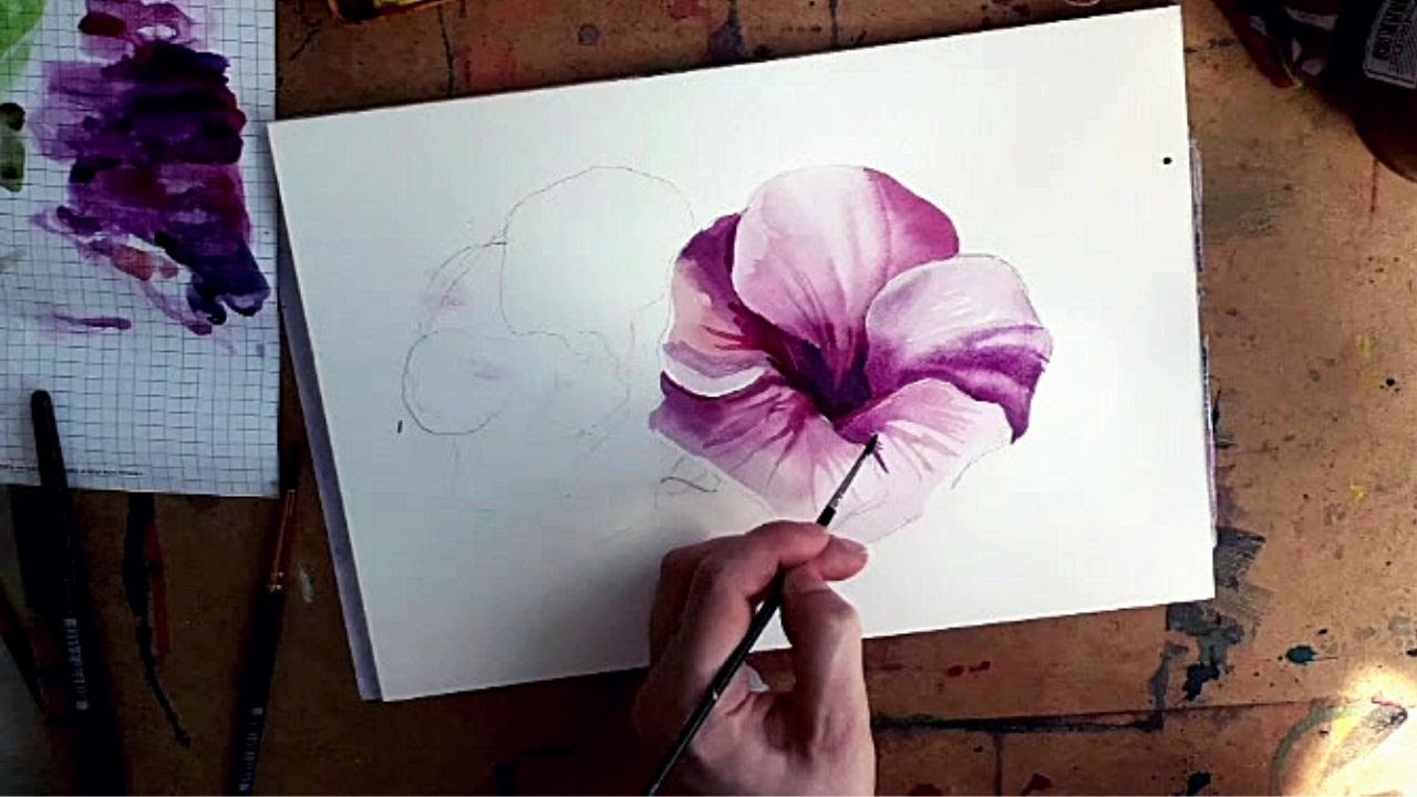 ЦВЕТЫ АКВАРЕЛЬЮ - 2 способа - По-мокрому и по сухой бумаге