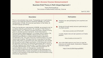 Open Access Course Announcement (April 23 2023): Quantum Field Theory in Path Integral Approach I