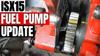 Cummins ISX15 fuel injection pump update install with timing procedure & oil leak fix on fuel pump