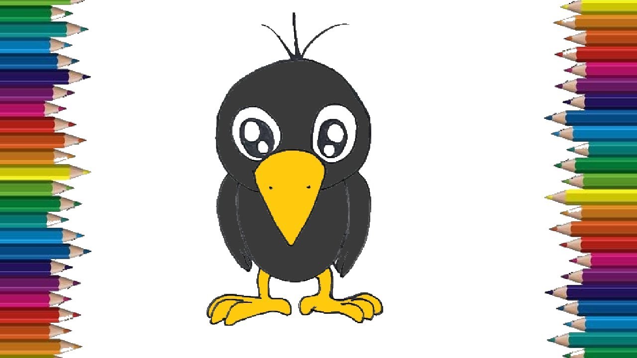 How to draw a crow cute and easy - Cartoon crow drawing and ...