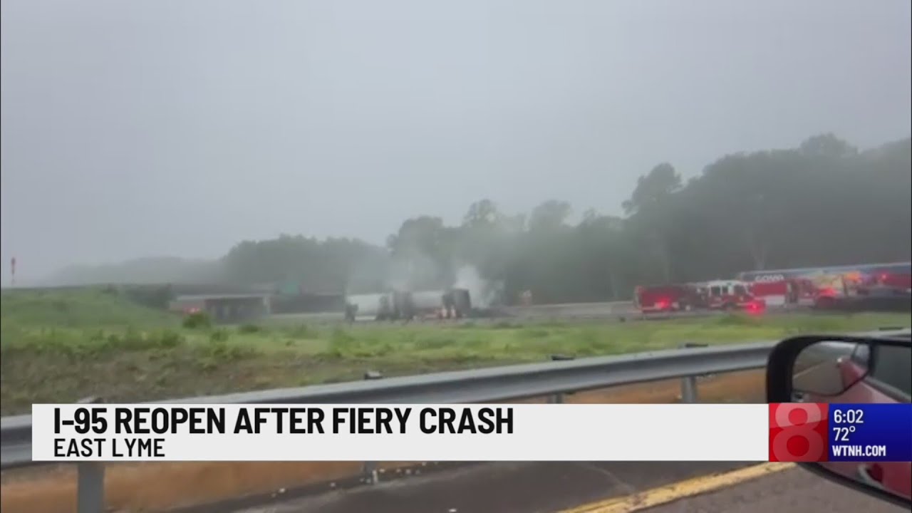 I-95 North in East Lyme reopens after fiery crash - YouTube