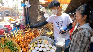 Delicious Crispy Shrimp, Fish Patty, Palm Cakes, Snail, & More Countryside Street Food in Cambodia