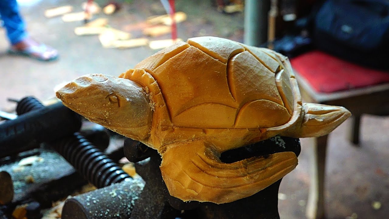 Hand Carved Wooden Sea Turtle Sculpture - YouTube