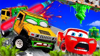 Big & Small:McQueen Laser and Mater vs Hummer ZOMBIE SLIME Apocalypse Trailer cars in BeamNG.drive