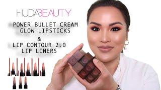 NEW Huda Beauty LIP CONTOUR 2.0 Lip Liner & POWER BULLET CREAM GLOW Lipsticks