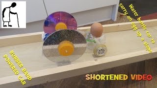 Rubber Band Powered Car carry Egg up a slope SHORTENED VIDEO