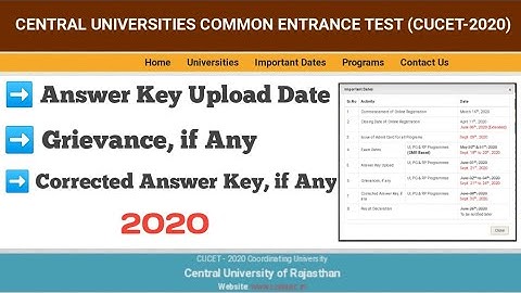CUCET ENTRANCE EXAM RESULTS DATE 2020|CUCET Answer key Upload Date 2020|
