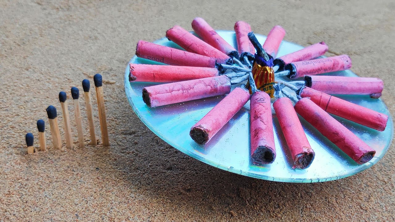 Matchstick chain reaction with diwali fireworks firecracker testing