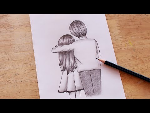 วาดรูปคู่รักเดินคู่กัน ร่างดินสอ/ วาดรูปคู่ง่ายๆ | How to draw Romantic Couple with Pencil sketch