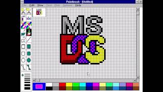 Drawing the MS-DOS logo in Paintbrush on Windows 3.11 (1990)