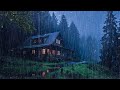 Goodbye insomnia with heavy rain sound  rain sounds on old roof in foggy forest at night relax