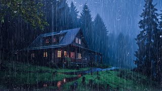 Goodbye Insomnia With Heavy RAIN Sound | Rain Sounds On Old Roof In Foggy Forest At Night, Relax