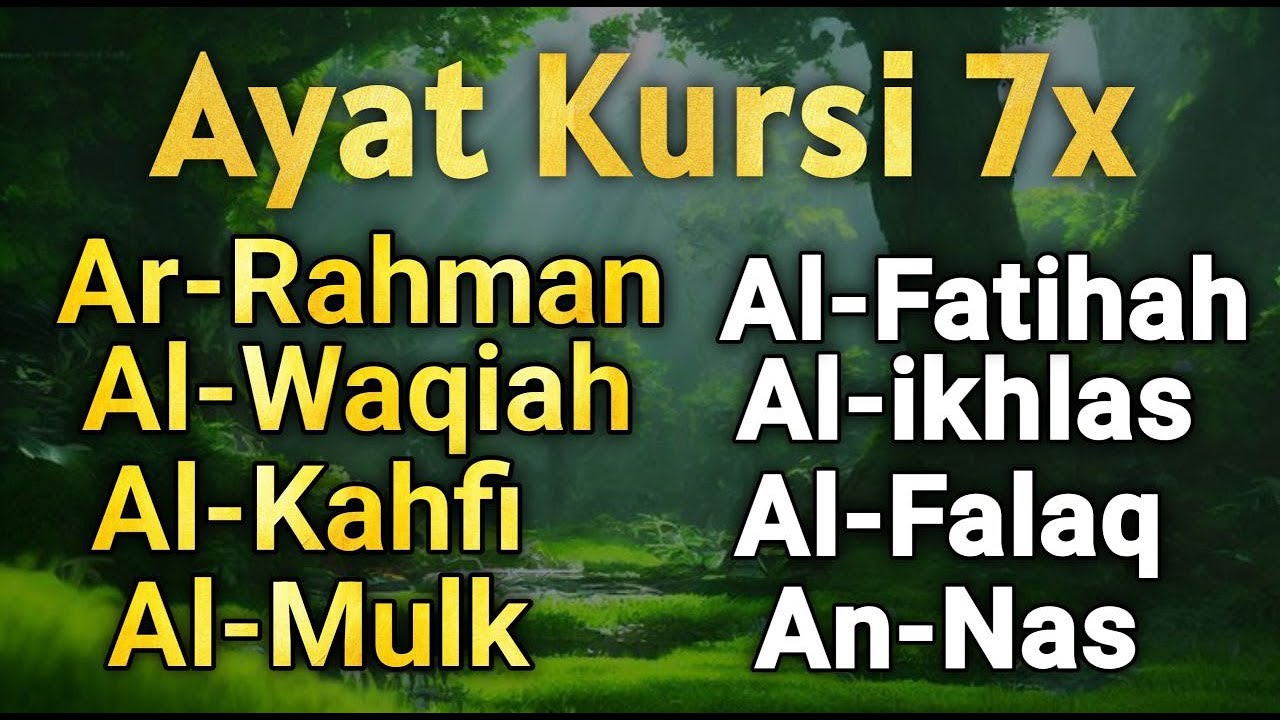 Ayat KURSI 7x,Surah Yasin,Ar Rahman, Al Waqiah,Al Mulk,Al Kahfi, Ikhlas,Falaq,An Nas