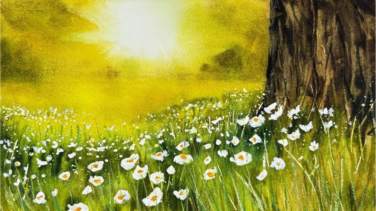 Atmospheric Landscape Watercolour Tutorial - Sunrays, Trees