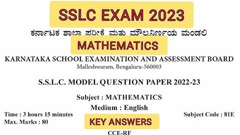 KSEAB (KSEEB) Maths Official Model Paper Key Answers SSLC EXAM 2023 #sslcexam2023 #kseab #sslc