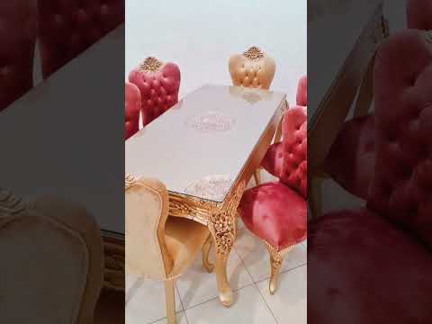 سفرة كامله خشب زان احمر وابلكاش ثه روسي والدهان استر عبارة عن طربيزة و٦كراسى