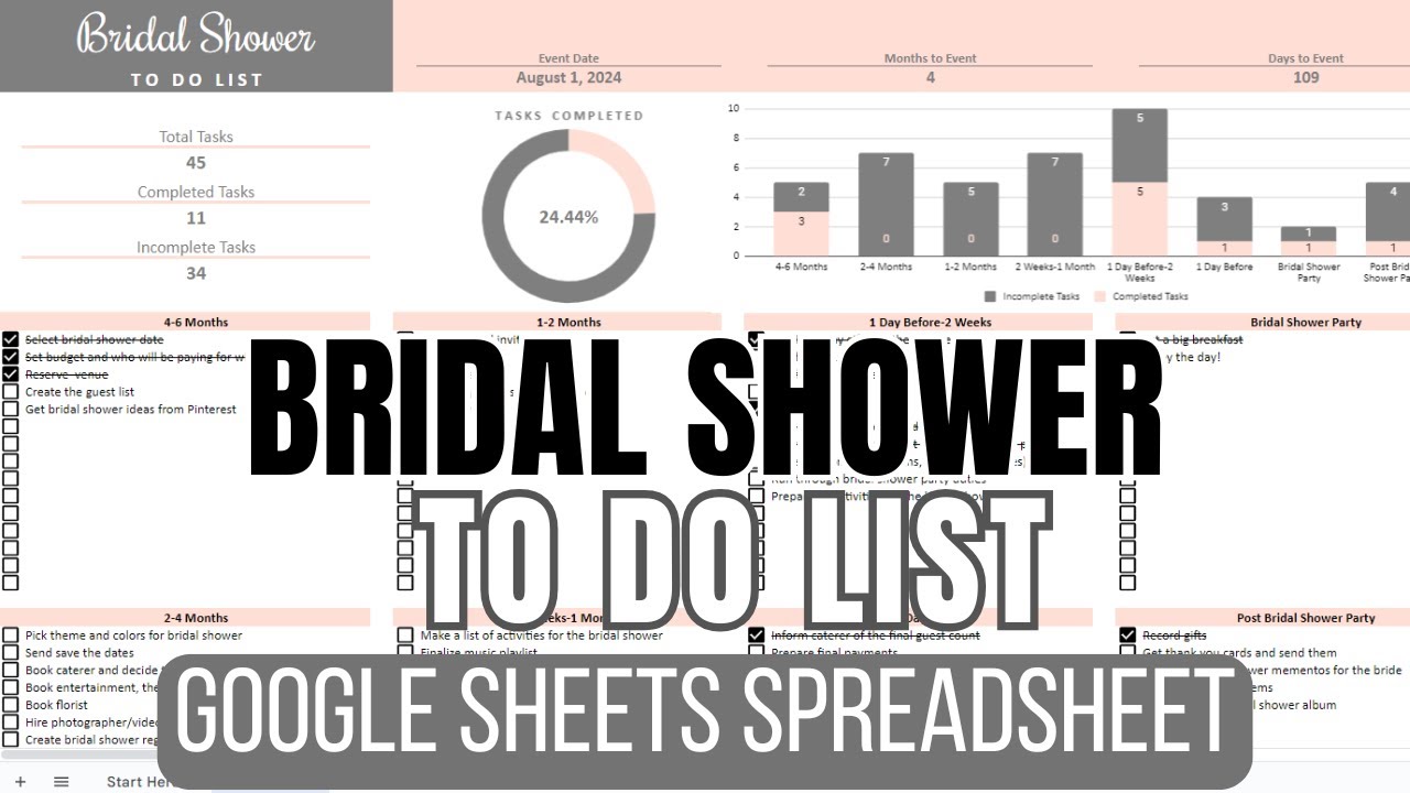 Bridal Shower To Do List Spreadsheet (Google Sheets)