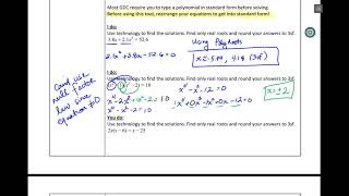 U5L3 Using Technology to Solve Polynomial Equations