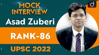 Asad Zuberi, Rank 86 | UPSC CSE 2022 | English Medium | Mock Interview | Drishti IAS English