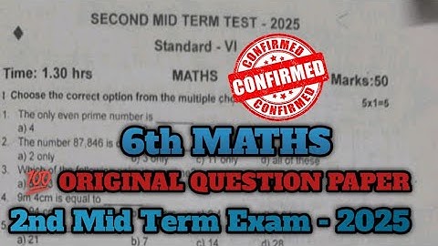 6th Maths Second Midterm Exam Question Paper 2025 | 6th maths 2nd mid term l question paper 2025